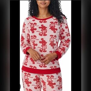 Disney Women's 2 Piece Red and White Mickey Mouse Pajama Jogger Lounge Set
